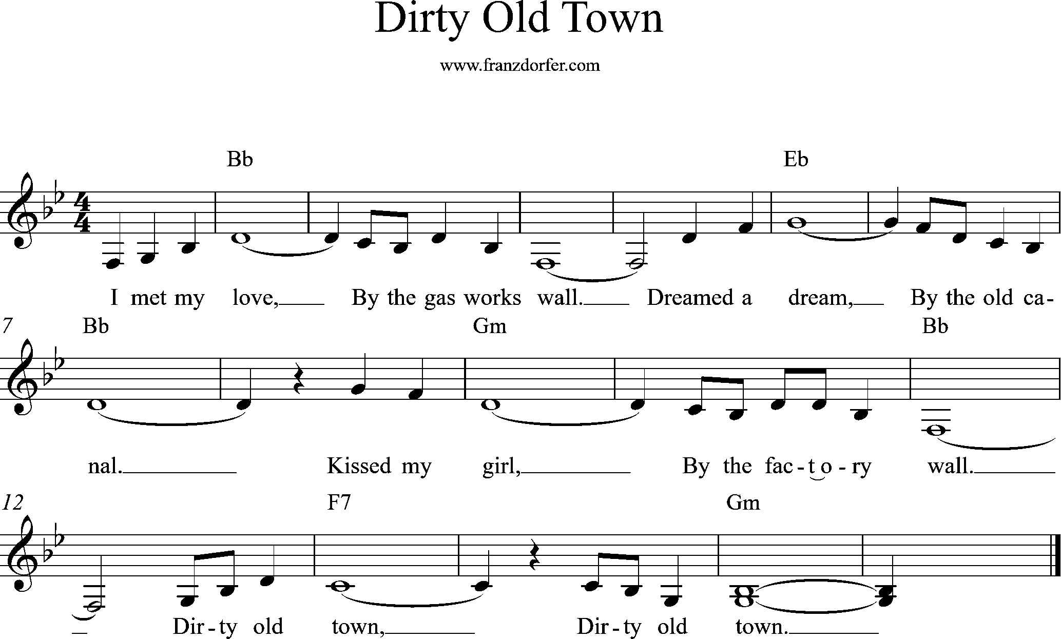 Bb-Major, sheetmusic, Dirty old town